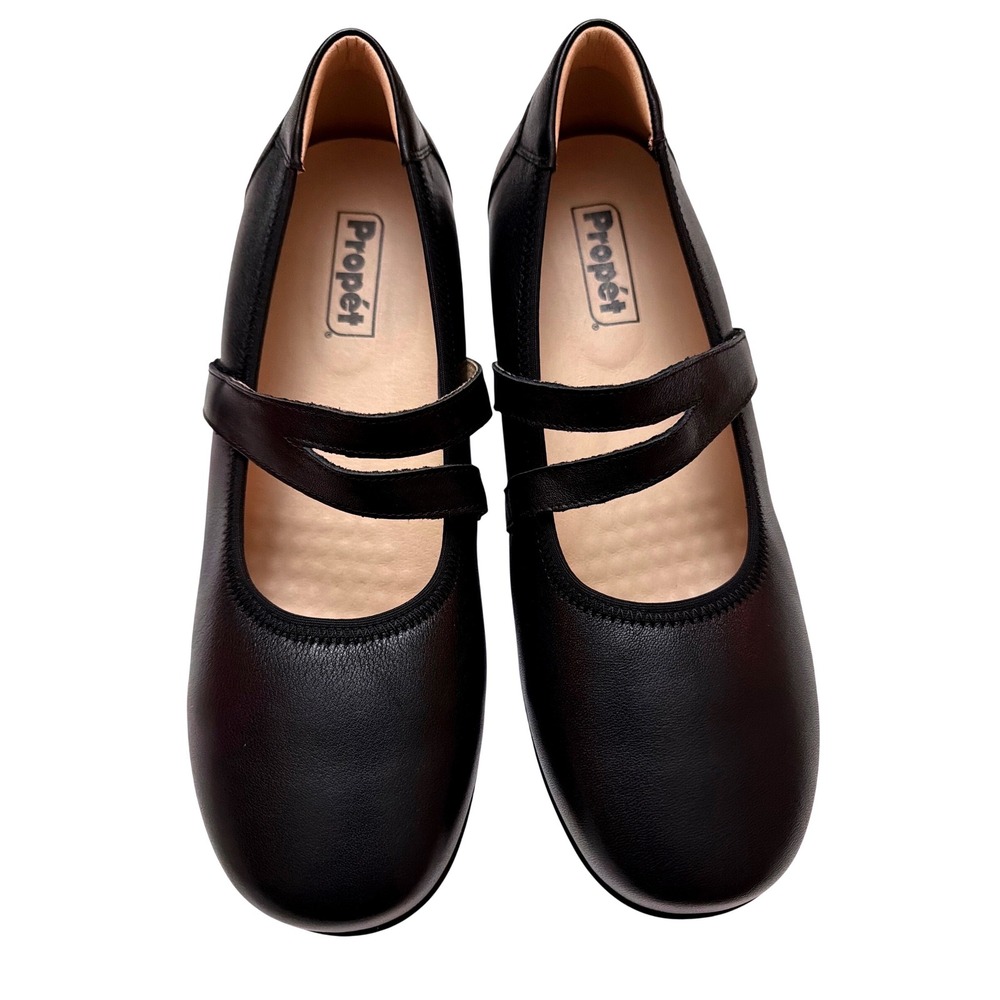 Propet WCX023L Black Leather Mary Jane Flats Womens 9 Extra Wide New
